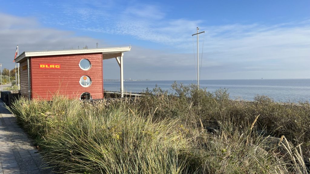 Bewachter Strand in Sierksdorf mit Düne, Dünenhafer, DLRG-Station und Blick über die Ostsee